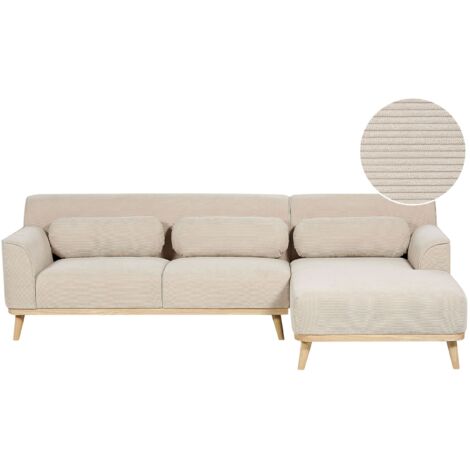 Corner Sofa 3 Seater SIMOS Corduroy Light Beige Left Hand