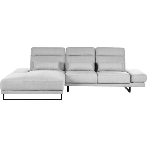 Corner Sofa 4 Seater IKAST Fabric Light Grey Right Hand