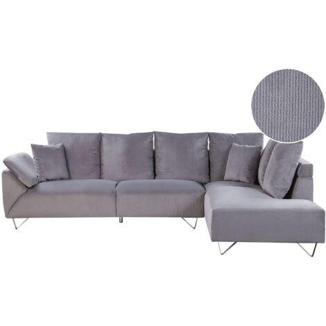 Corner Sofa 4 Seater LUNNER Corduroy Grey Left Hand