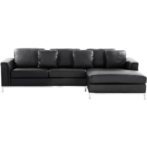 Corner Sofa 4 Seater OSLO Leather Black Left Hand