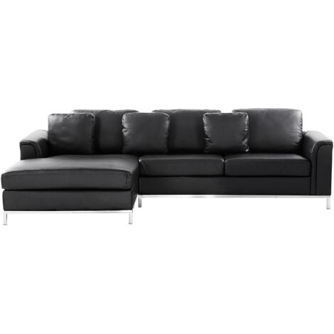 Corner Sofa 4 Seater OSLO Leather Black Right Hand