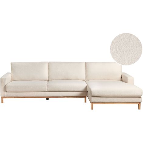 Corner Sofa 4 Seater SIGGARD Boucle White Left Hand