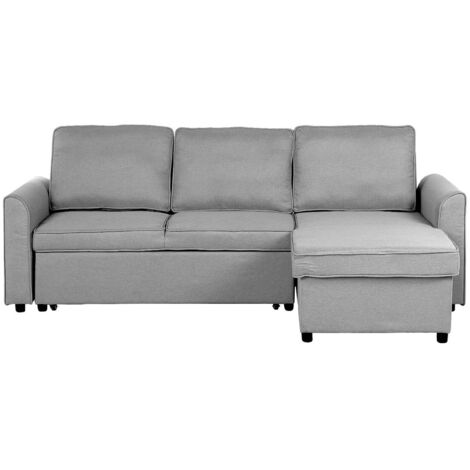 Corner Sofa Bed 3 Seater NESNA Fabric Light Grey with Storage Left Hand