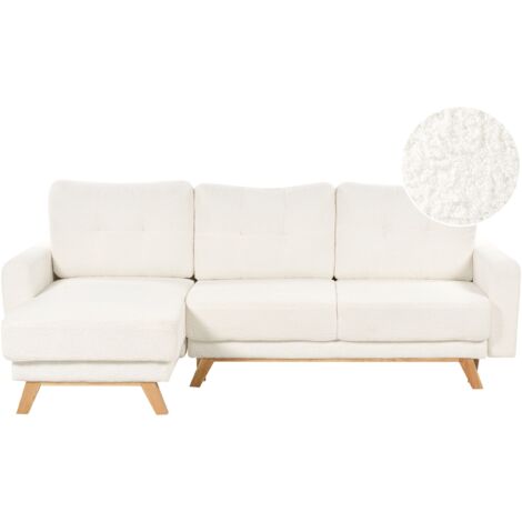 Corner Sofa Bed 3 Seater SIRO Boucle Off-White with Storage Right Hand