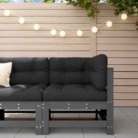 Corner Sofa with Cushions Grey Solid Wood Pine VSVS2547856