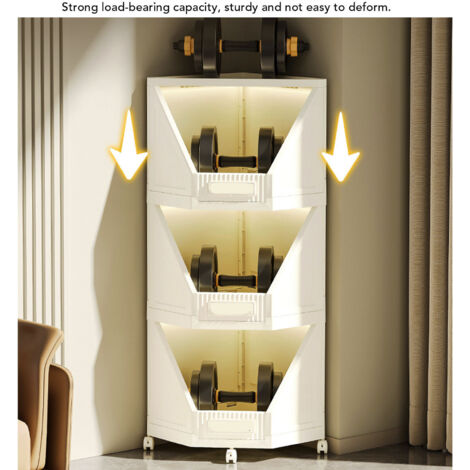 Corner Storage Cabinet with 4 Movable Wheels Corner Shelf Stand Bookshelf for Small Space Bathroom Kitchen Living Room Home Office 2 Tier