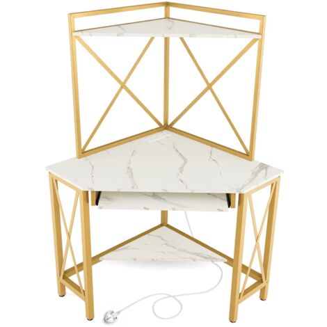 Corner Writing Desk Home Office Space-Saving Computer Desk-White