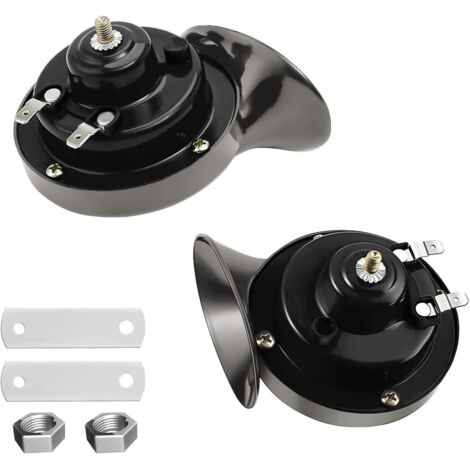 Cornet de klaxon de voiture étanche 12 V – Générateur sonore grave et aigu, haut-parleur compact noir pour klaxon d’urgence-lsw