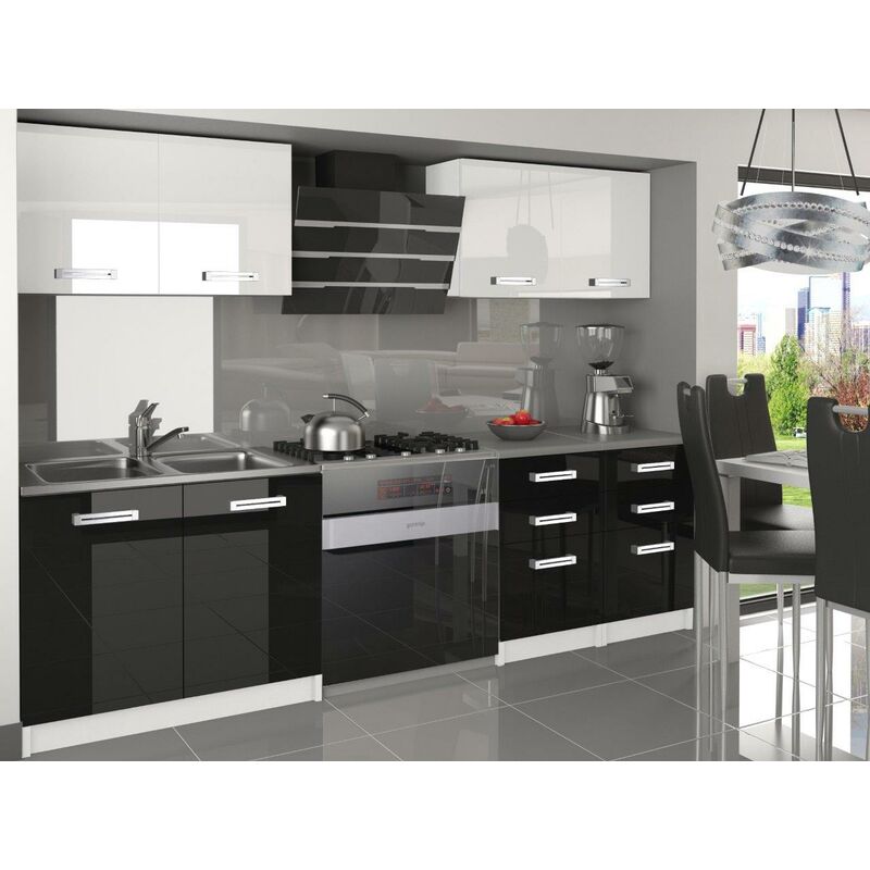 

CORNETTA | Cocina completa modular lineal L 160cm 6 piezas | Plan de trabajo INCLUIDO | Conjunto de muebles de cocina - Blanco/Negro