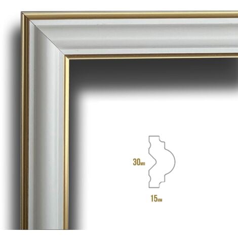 Cornice Bugna Preassemblata per Boiserie in polimeri linea GOLD (doppio filo oro) bianco Avorio 9010 varie dimensioni-30X100cm