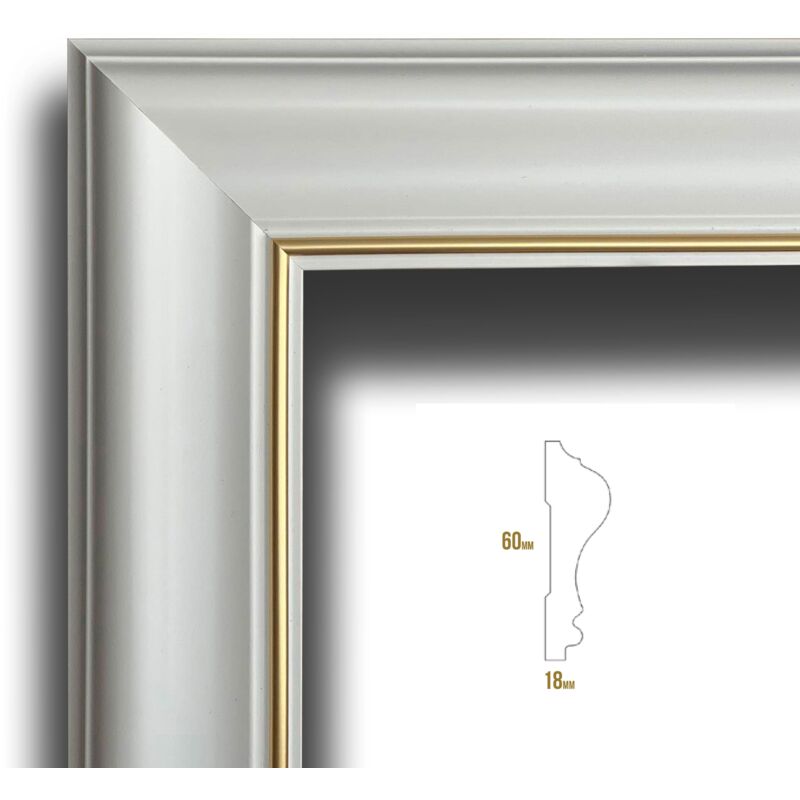 Cornice Bugna Preassemblata per Boiserie in polimeri linea GOLD (filo oro) bianco Avorio 9010 varie dimensioni-50X25cm