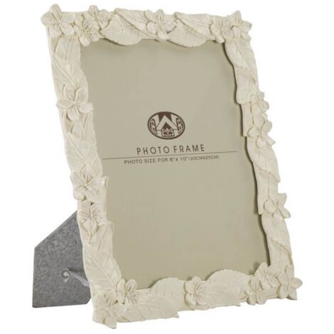 Cornice con fiori decorativi in poliresina color crema per foto ricordo -26 x 31 cm
