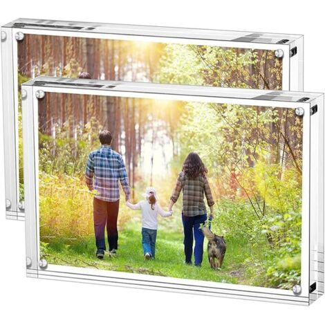 Cornice portafoto in acrilico 15,24 x 20,32 cm - set da 2, cornice da tavolo senza cornice, magnetica, trasparente su entrambi i lati
