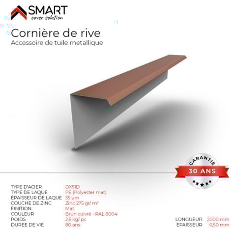 Cornière de rive - bac acier - tôle de couverture - Toiture -  - bac acier - tôle de couverture - Toiture -  Coloris Brun Cuivre RAL 8004 Mat L=2m, épaisseur 0.50mm