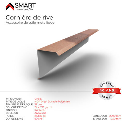 Cornière de rive - bac acier - tôle de couverture - Toiture -  - bac acier - tôle de couverture - Toiture -  Coloris Spanish Roof Andalusia L=2m, épaisseur 0.50mm