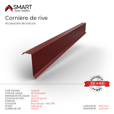 Cornière de rive - bac acier - tôle de couverture - Toiture -  - bac acier - tôle de couverture - Toiture -  H12 Brun Rouge RAL 3011 L=1m