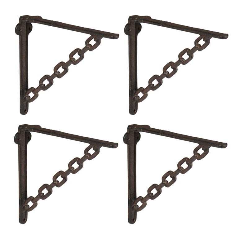 Relaxdays - Lot de 4 équerres pour étagères, en fonte, design charmant, h x l x p : 18,5 x 4 x 22 cm chacune, marron