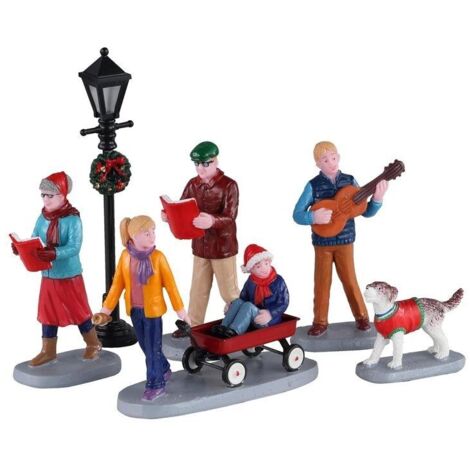 Coro natalizio con statuette in poliresina per villaggio di Natale set di 6 figure