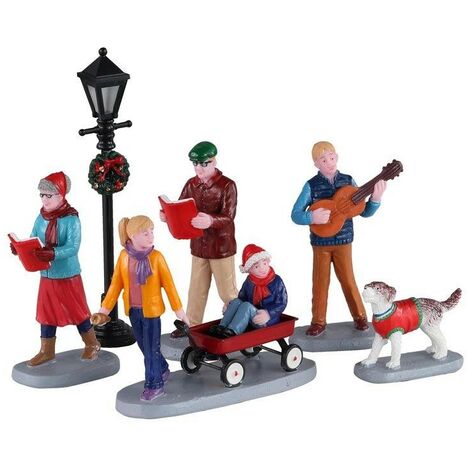 Coro natalizio con statuette in poliresina per villaggio di Natale set di 6 figure