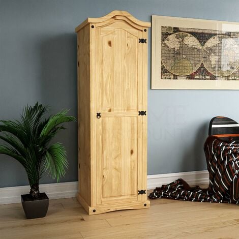 Corona 1 Door Wardrobe Solid Pine With Handing Rail & Storage Shelf