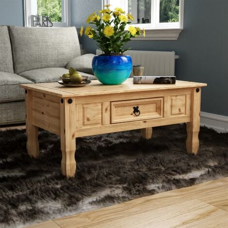 Corona 1 Drawer Coffee Table Solid Pine Living Room Furniture