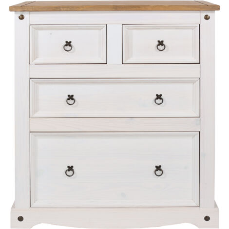 Corona 2+2 Drawer Chest - Pine /Particle Board - 91 x 47 x 103.8 cm - White Wax/Antique Waxed Pine