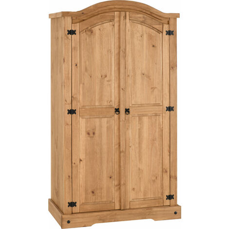 Corona 2 Door Wardrobe - L56.5 x W103.5 x H189 cm - Distressed Waxed Pine