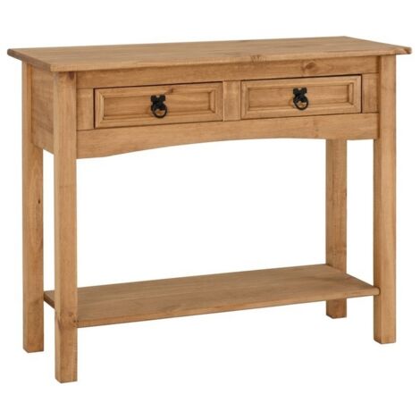 Corona 2 Drawer Console Table With Shelf - L34.5 x W90 x H73 cm - Distressed Waxed Pine