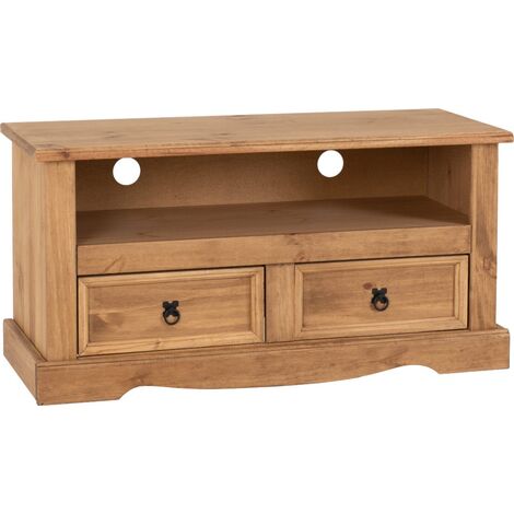 Corona 2 Drawer Flat Screen TV Unit - L44 x W108 x H55 cm - Distressed Waxed Pine