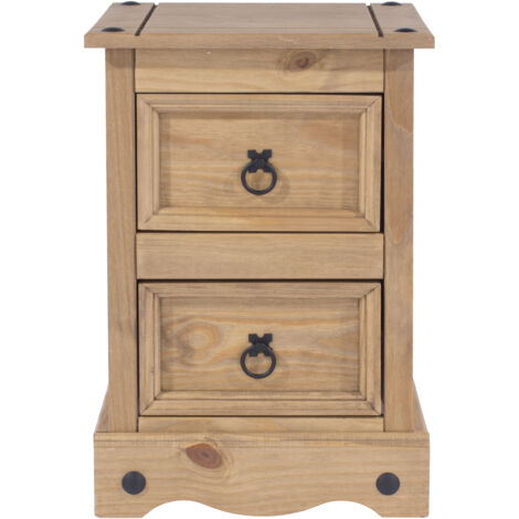 Corona 2 Drawer Petite Bedside Cabinet - Pine - 36 x 32 x 53.1 cm - Antique Waxed Pine