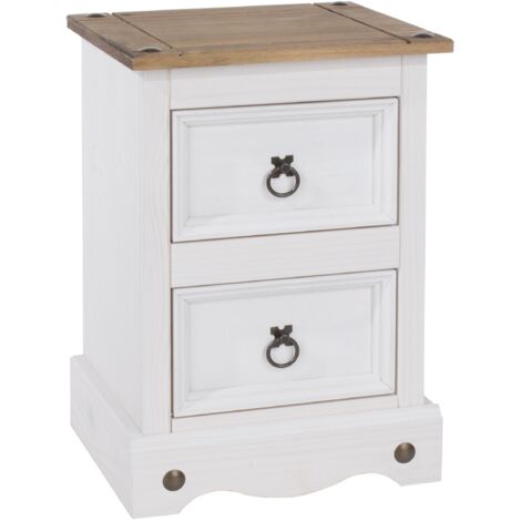 Corona 2 Drawer Petite Bedside Cabinet - Pine /Particle Board - 36 x 32 x 53.1 cm - White Wax/Antique Waxed Pine