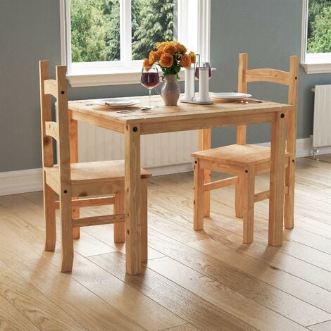 main image of "Corona 2 Seater Dining Set Table & 2 Chairs Solid Pine"