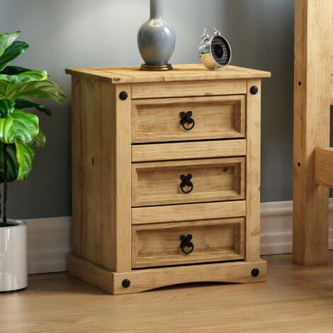 HOME DISCOUNT Corona 3 Drawer Bedside Table Cabinet Chest Nightstand Solid Pine Bedroom Furniture