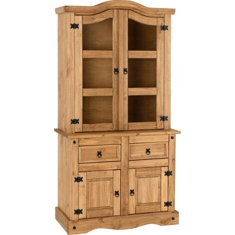 Corona 3ft Buffet Hutch Distressed Waxed Pine and Glass