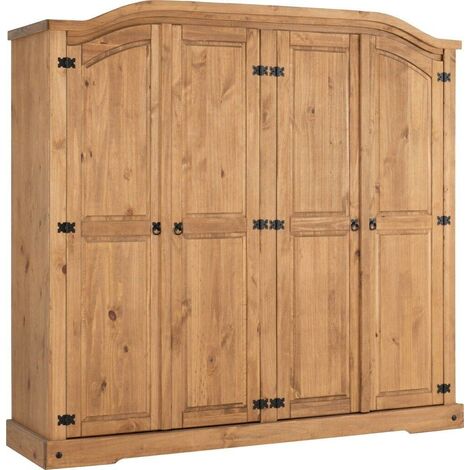 Corona 4 Door Wardrobe - L56 x W196 x H189 cm - Distressed Waxed Pine
