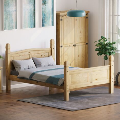 Corona Solid Pine Wood Bed Frame, High Foot End