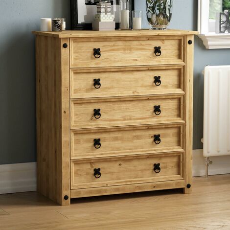 main image of "Corona 5 Drawer Chest of Drawer Rustic Solid Pine Bedroom Storage Furniture"