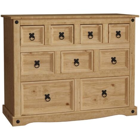 HOME DISCOUNT Corona Anrichte mit 9 Schubladen – Sideboard Schrank Kommode zur Aufbewahrung, Kiefer