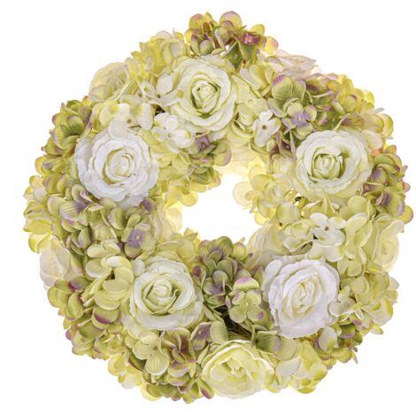 Corona Artificiale con Fiori di Rose e Ortensie