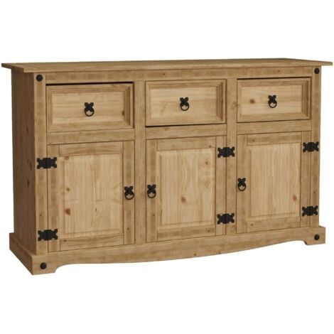 HOME DISCOUNT Corona Buffet en Pin Massif 3 Portes 3 Tiroirs Armoire de Rangement H 76 x L 125 x P 40 cm