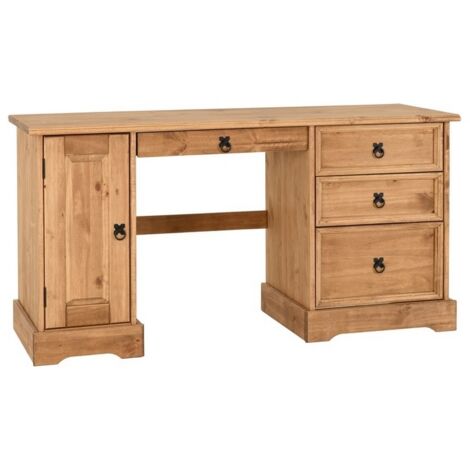 Corona Computer Desk - L48.5 x W145.5 x H75 cm - Distressed Waxed Pine