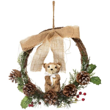 Corona con piñas y figura 32cm - Feeric lights & christmas