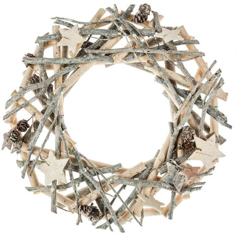 Corona con ramas y estrellas 30cm madera - Feeric lights & christmas