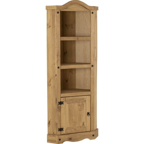 Corona Corner 1 Door 2 Shelf Display Unit in Distressed Waxed Pine