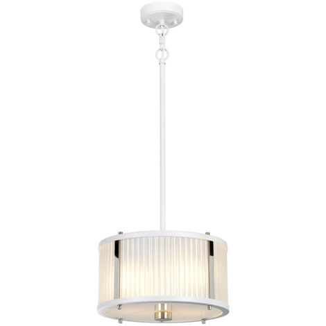 Corona Cylindrical 2 Light Pendelleuchte, weiß poliertes Nickel, Milchglas