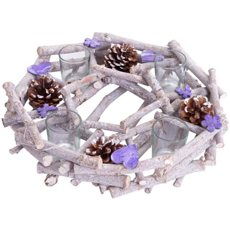 Corona de Adviento redonda con portavelas Decoración navideña madera Ø 30cm violeta-gris 040002561