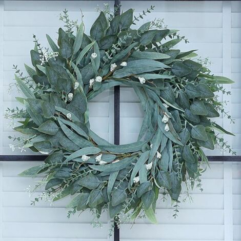 Corona de eucalipto de 66 cm para puerta principal, gran corona de follaje artificial para porche, ventana, casa de campo, decoración colgante para fiestas, primavera, verano, otoño y todas las estaci