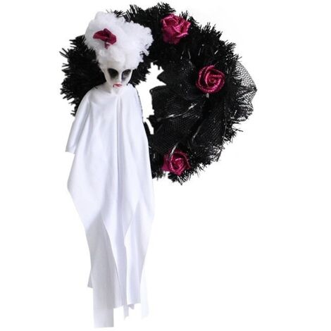 Corona de fantasma blanco de Halloween, corona de puerta de Halloween, decoración para ventanas y entradas, interiores y exteriores