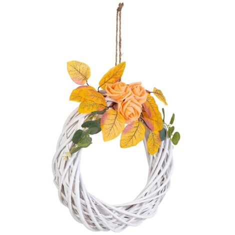 Corona de mimbre con flores para colgar multicolor, D30x6h cm