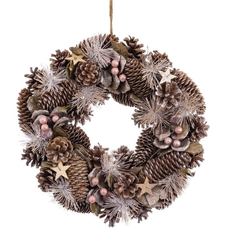 

Corona de Navidad con estrellas cobre de fibra natural de Ø34x8 cm